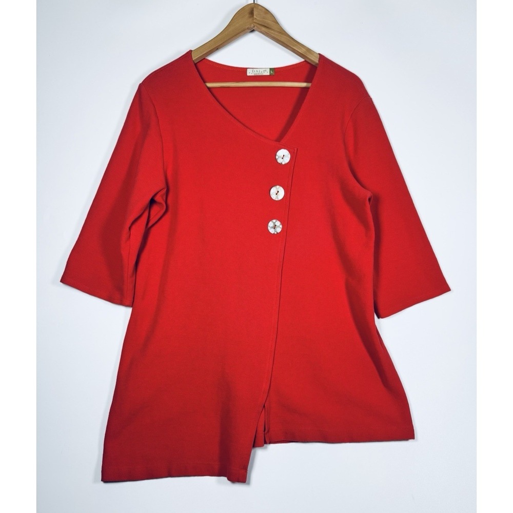 Chalet Tunic Top Womens Large Red Cotton Asymmetrical Art To Wear Lagenlook Art